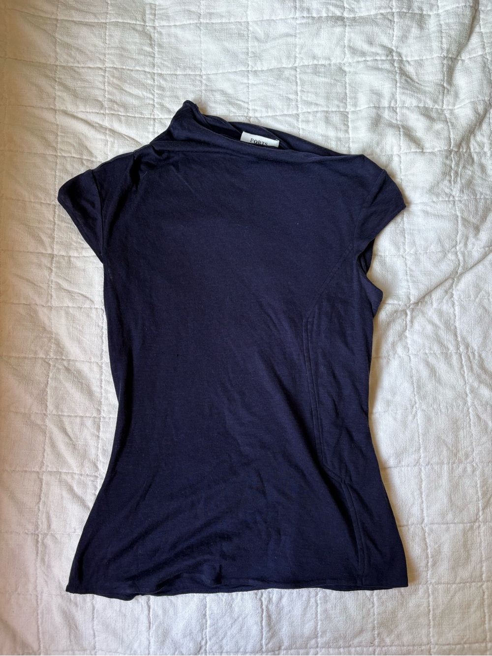 Ports 1961 Navy Blue Asymmetrical Ruched Wool Cashmere Tunic Top Women’s 4